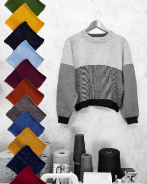 Pull Pasou aux couleurs personnalisées de votre choix. Je tricote pour vous le pull de vos rêves ! RIZOM Atelier Textile en Bretagne.